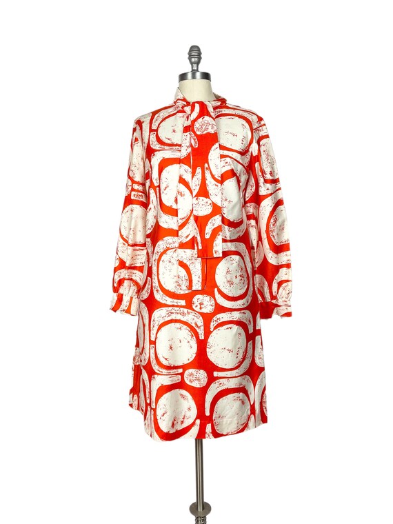 Vintage 1960s Mod Shift Dress // Red Cotton Abstr… - image 2