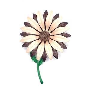 Vintage 1960s Mod Flower Brooch // Pink and Brown Metal Enamel Floral Pin