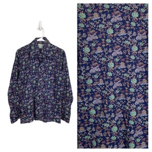 Camisa de algodón vintage de 1970 con estampado de novedad // Botón de manga larga para hombres Cuello acampanado Camisa de vestir floral de inspiración asiática por hilos de madre
