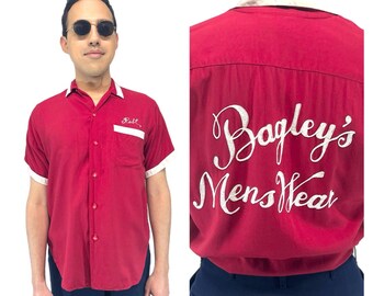 Vintage 1970s 80s Hilton Men's Red Bowling Shirt // Size Large - Etsy