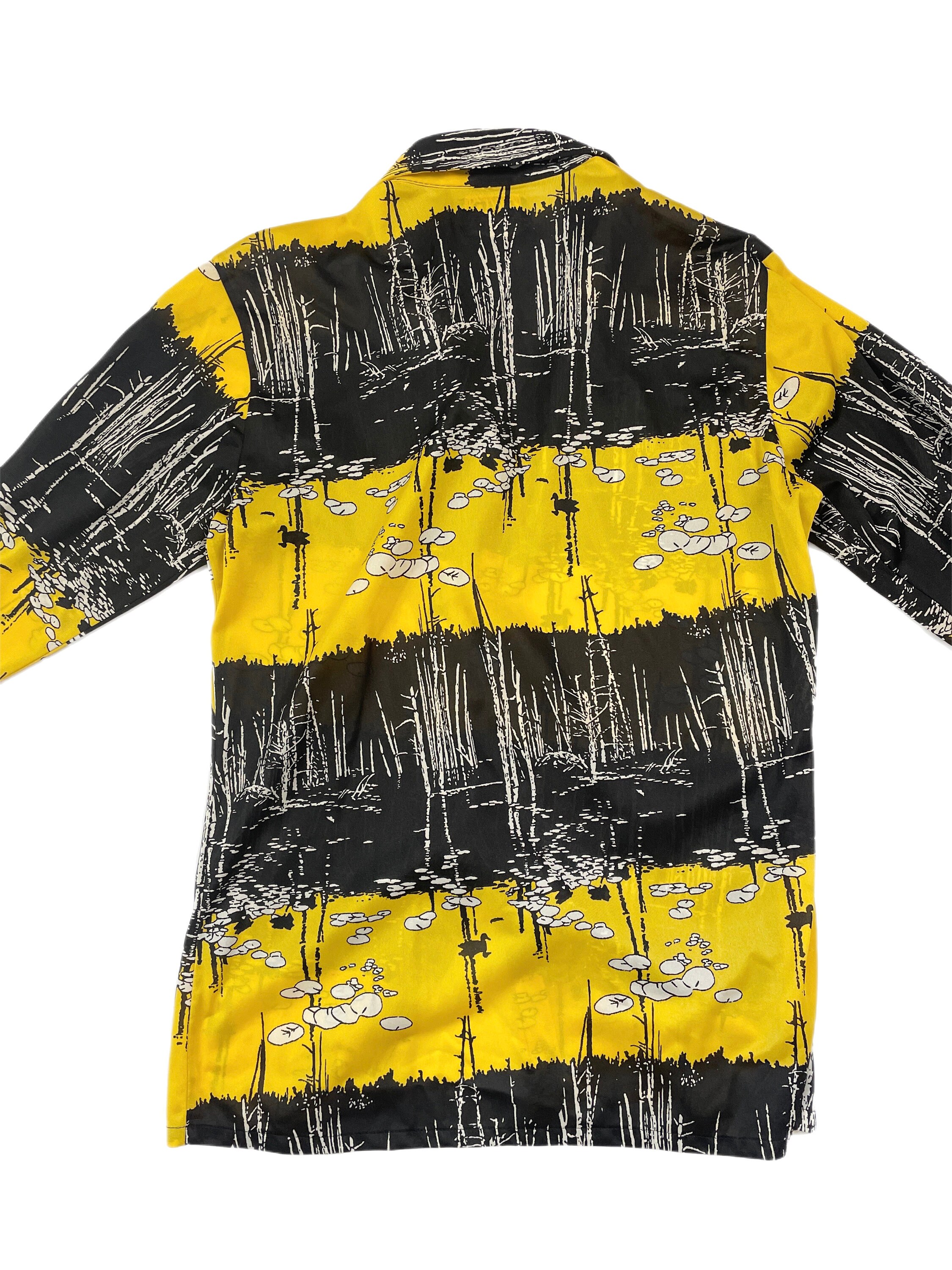 Vintage 1970s Mens Novelty Print Button Down // Black and Etsy