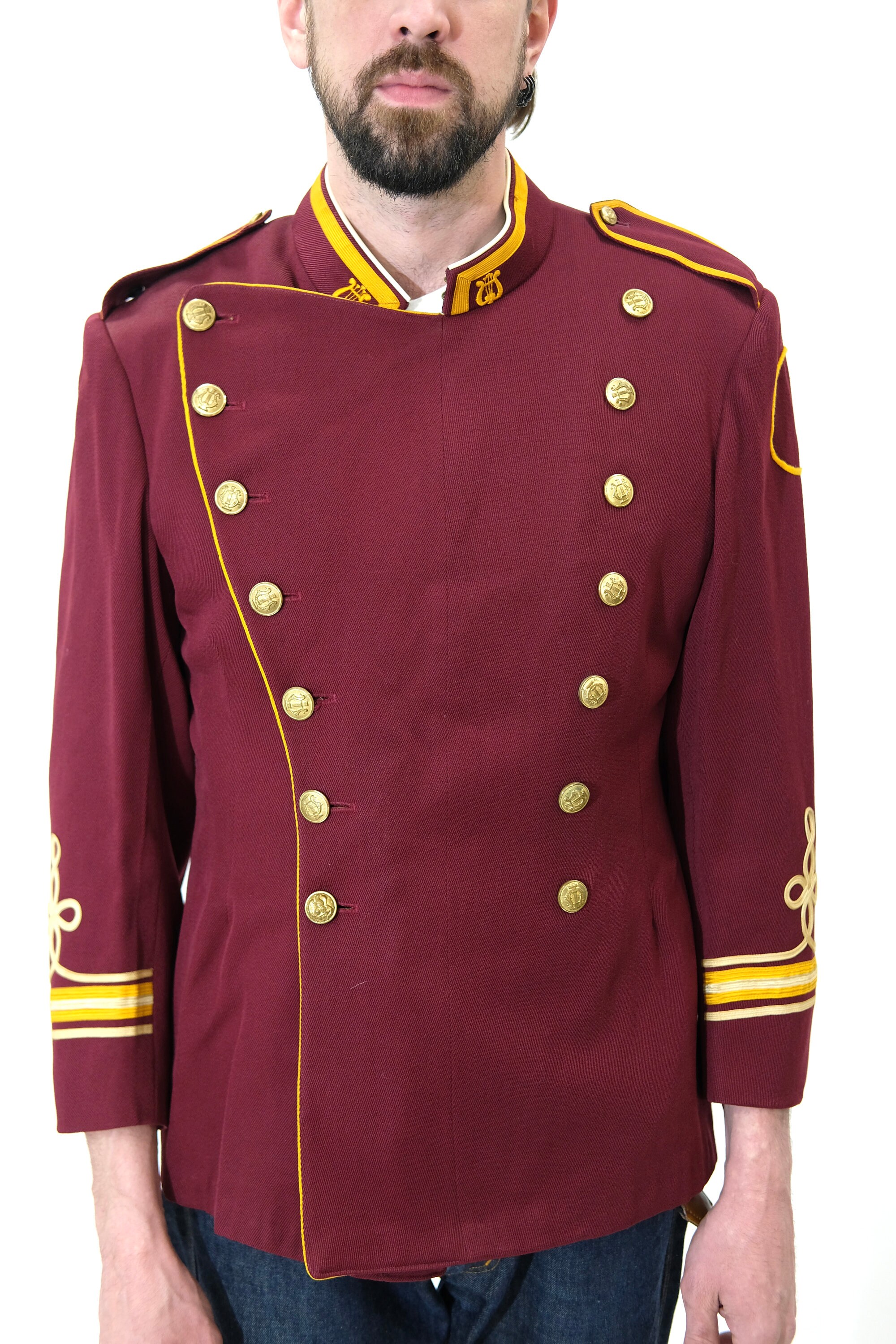 Vintage 1960s Marching Band Uniform Jacket // Maroon Wool Button up