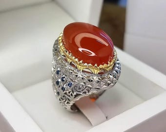 本物のオレンジアゲートスターリングシルバー925ハンドメイドリング