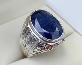 ハンドメイド10カラットブルーサファイアリング：スターリングシルバー