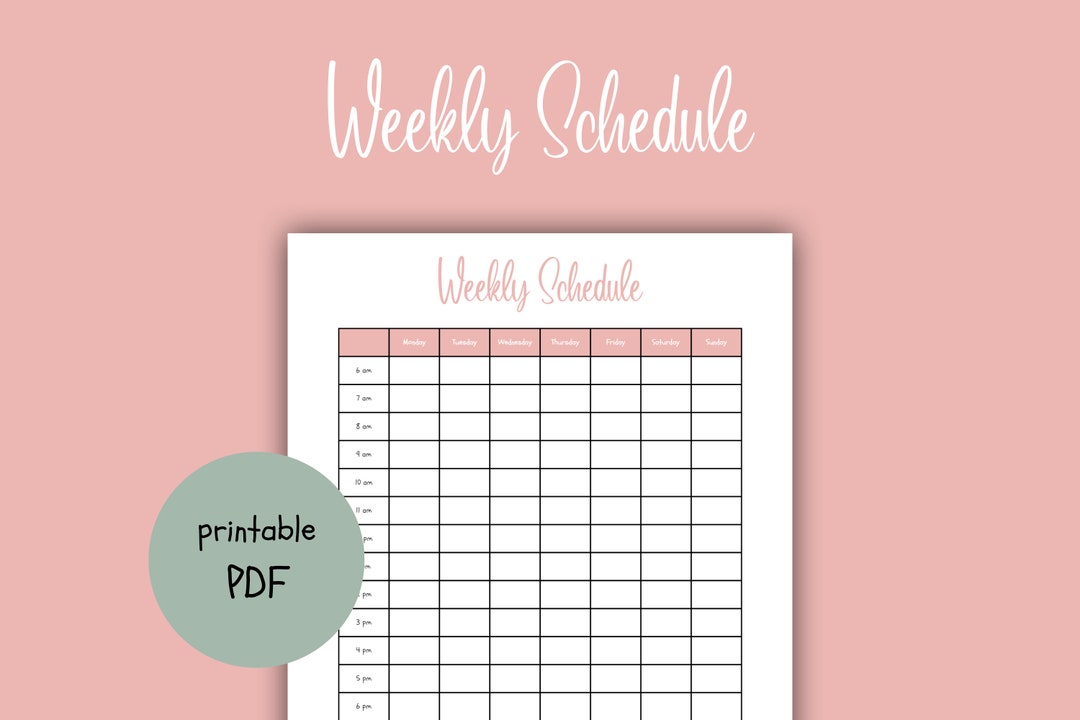 Week Schedule // Weekly Hourly, Planner, Weekly Schedule, Half Hour Planner, Weekly Planner ...
