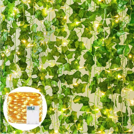 27,3 Yards of Artificial Greenery Vines With Lights Set of 12 Decor Leaves  Fake Leaves Ivy Garland Faux Vines Room Decor Wedding Decor 