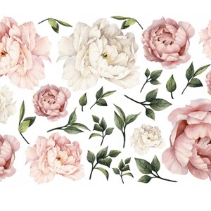 Wall Decal Peony Flowers, 3 Sizes Wall Stickers Peony, Wall Decal Bedroom, Wall Decal Living Room, Wall Stickers Flowers