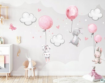 Wall Decal Bunnies 6 Colors, Wall Decal Bunny, Wall Stickers for Girls, Wall Decal Nursery, Wall Stickers Playroom