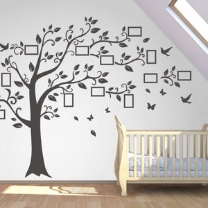 Large Tree Wall Decal, Wall Decal Tree with Leaves, Wall Decal Picture Frames, Wall Sticker Tree