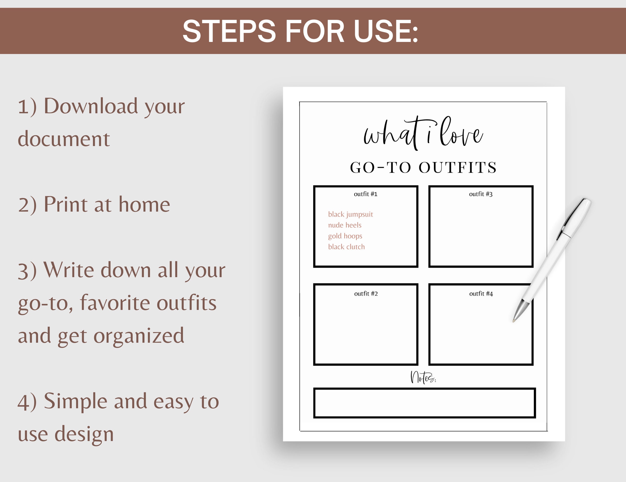 Printable Wardrobe Planner, Outfit Planner, Weekday Outfits, Favorite ...
