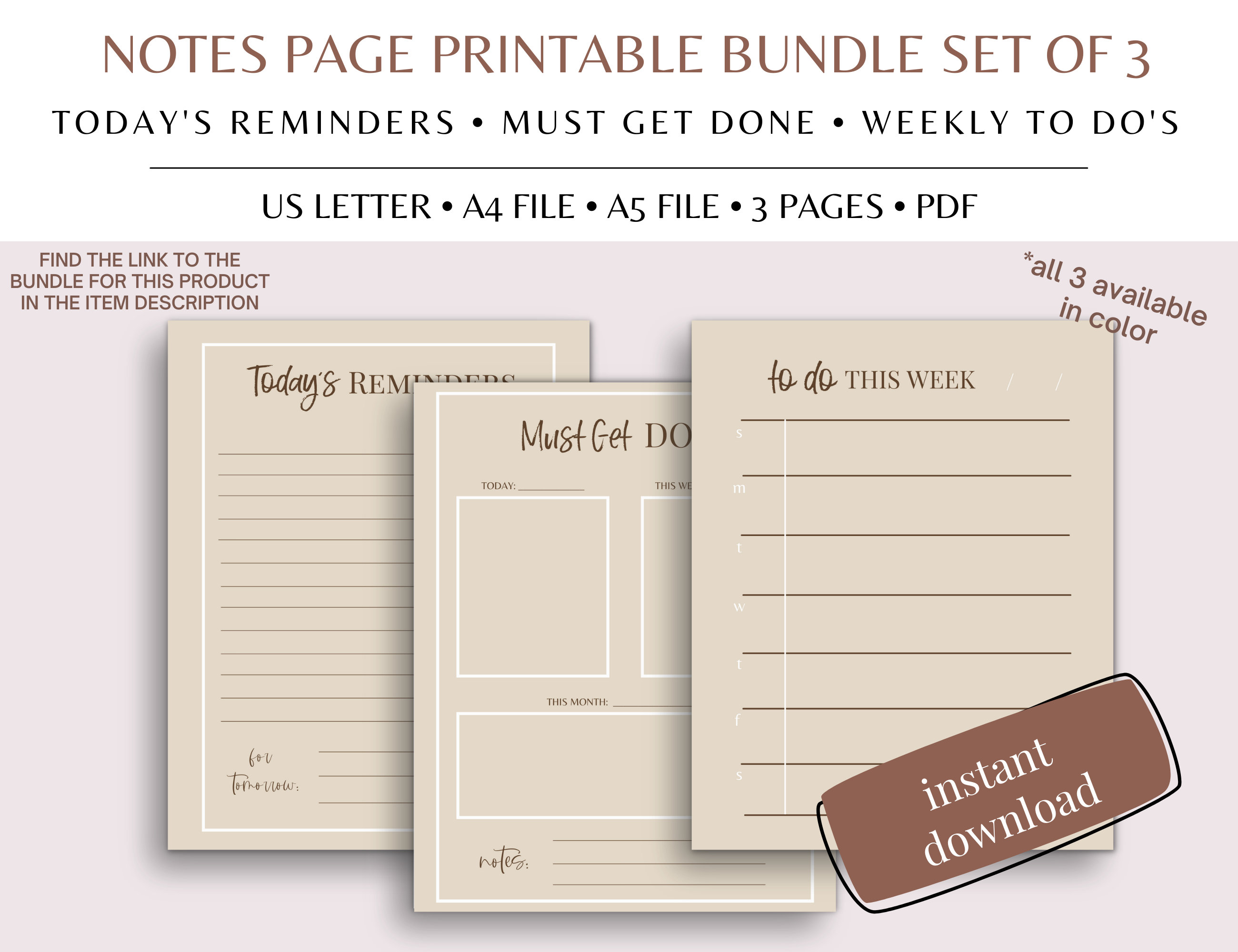 Note To File Reminder Today's Reminders Printable Notes Page (PDF) - Etsy