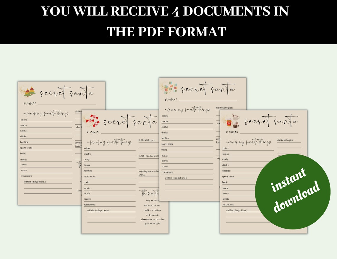 Secret Santa Questionnaire, Secret Santa, Printable Secret Santa ...