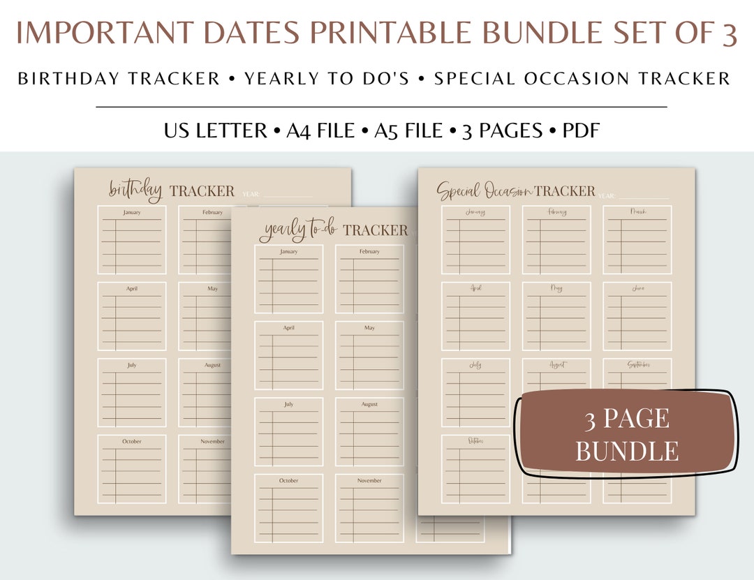 Important Dates Printable Bundle, Birthday & Special Occasion Tracker