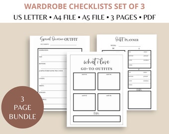 Printable Outfit Planner, Wardrobe Checklist Bundle (PDF Download)