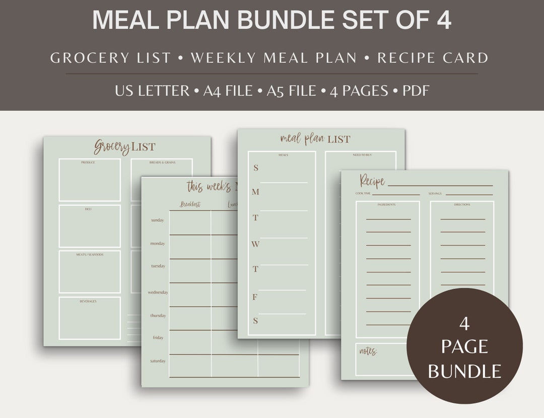Meal Planner Printable, Grocery List, Meal Planner and Grocery List ...