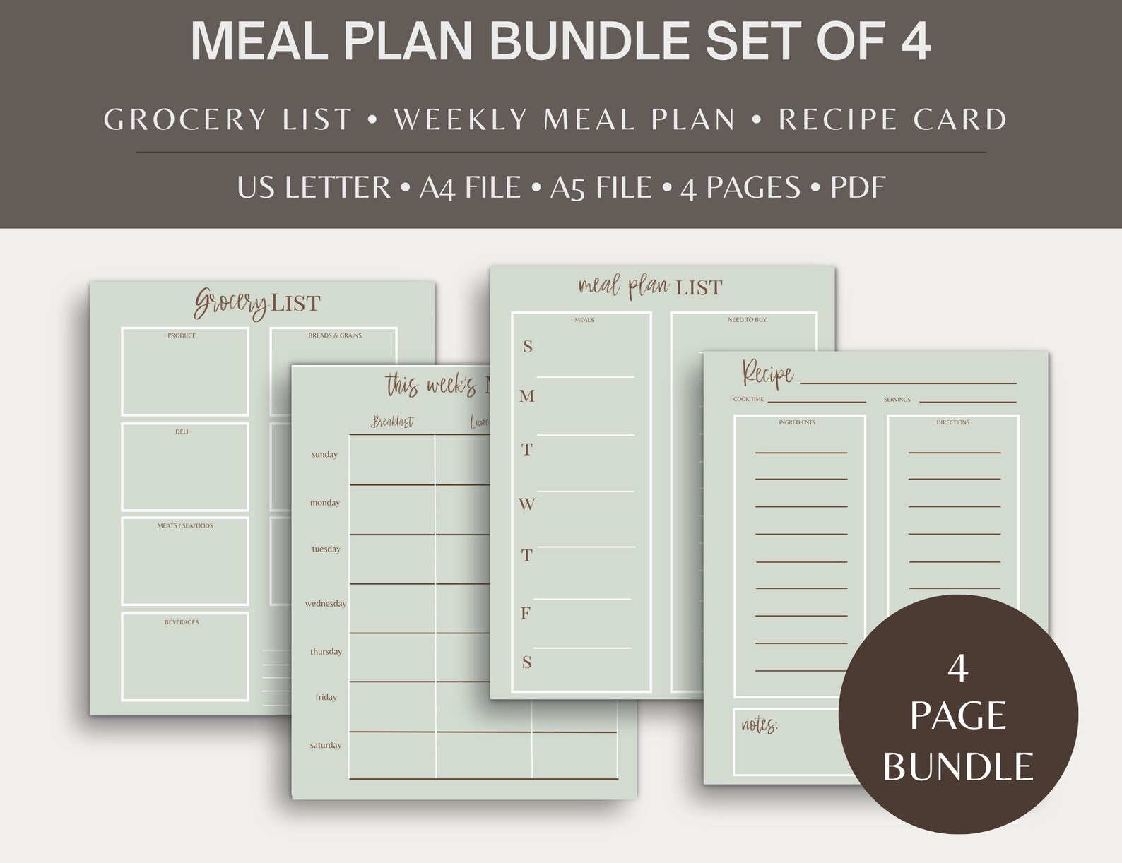 Meal Planner Printable, Grocery List, Meal Planner and Grocery List ...