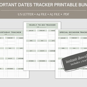 Birthday Tracker List, Birthday Log, Important Dates Printable, Yearly Calendar Reminder, To Do Lists, Special Occasion Tracker, Printable