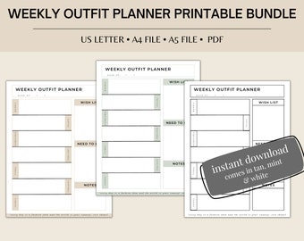Weekly Outfit Planner Printable, Capsule Wardrobe Organizer (PDF)