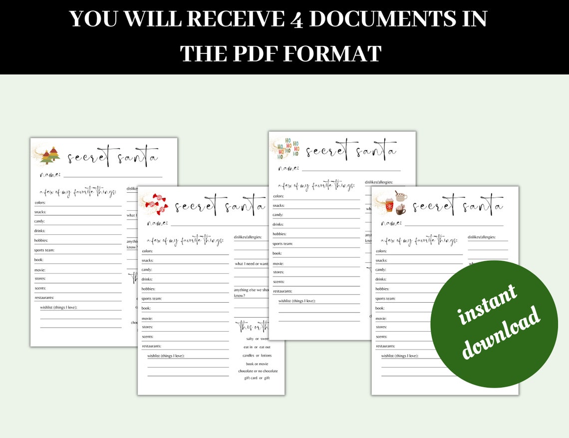 Secret Santa Questionnaire, Secret Santa, Printable Secret Santa ...