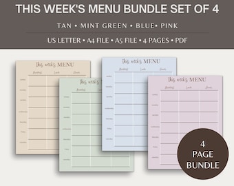 Weekly Meal Planner Printable, Grocery List, Food Prep (PDF)