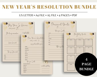 Bundel nieuwjaarsresolutieplanner, doelentracker (digitale download)