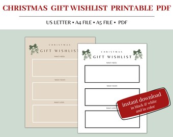 Christmas Gift Wishlist Printable, Holiday Planner (PDF)