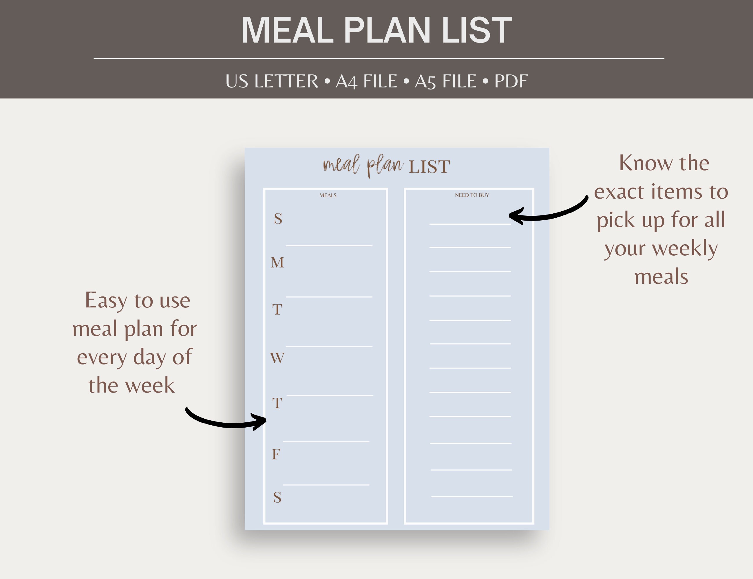 Meal Planner Printable, Grocery List, Meal Planner and Grocery List ...