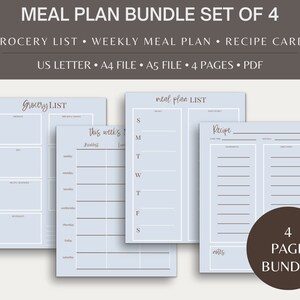 Meal Planner Printable, Grocery List, Meal Planner and Grocery List, Meal Tracker, Food Journal, Weekly Meal Planner, Food Prep, Recipe List