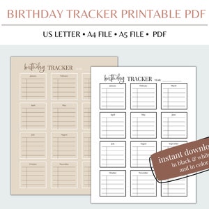 Birthday Tracker List, Birthday Log, Important Dates Printable, Yearly ...