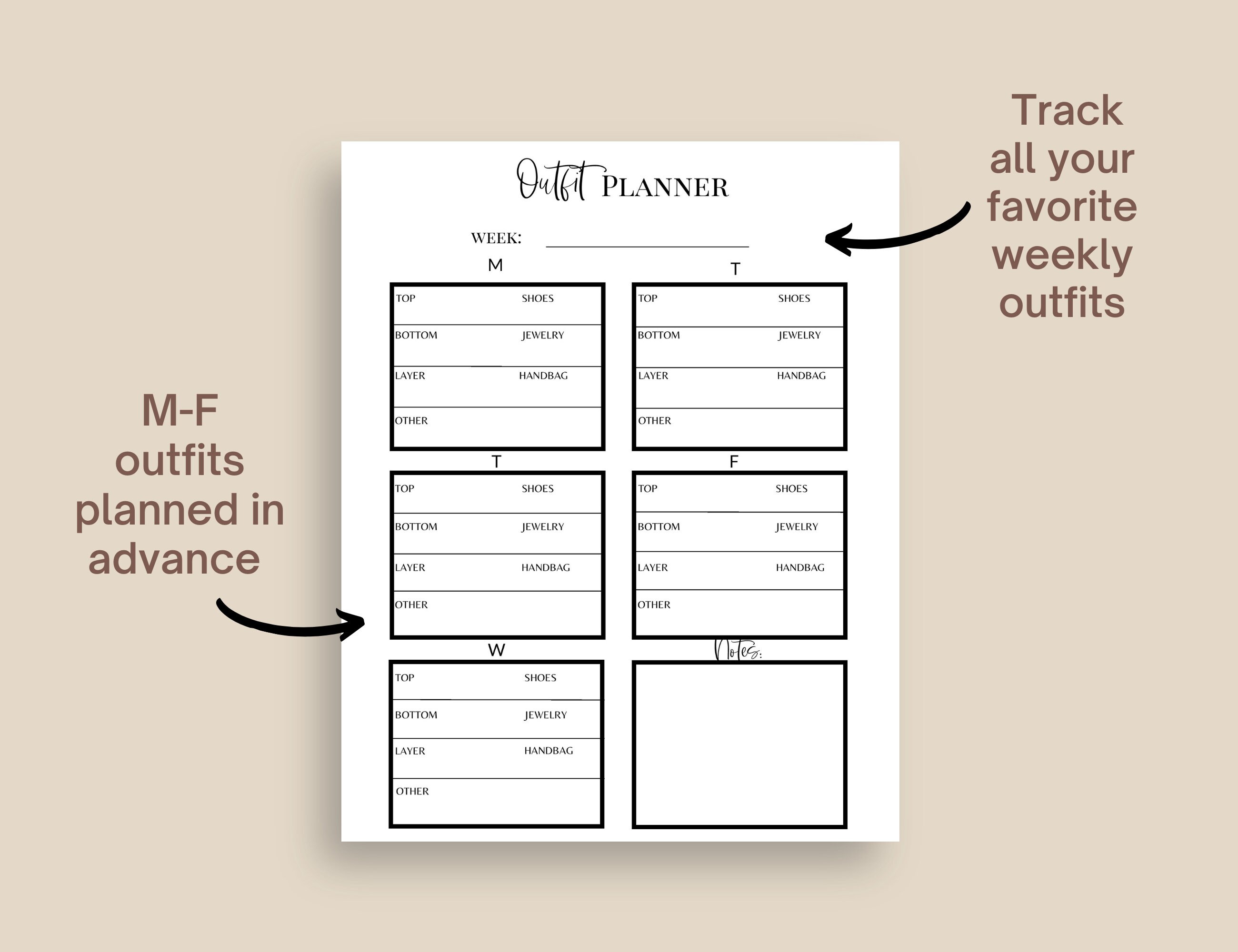 Printable Wardrobe Planner, Outfit Planner, Weekday Outfits, Favorite ...