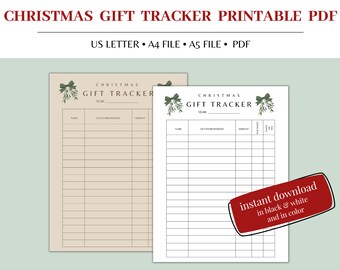 Christmas Gift Tracker Printable, Holiday Planner (PDF Download)