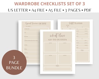 Printable Outfit Planner, Wardrobe Checklist (PDF Download)