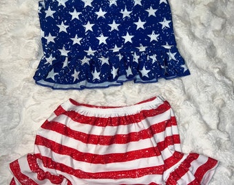 RWB swimsuit|two peice/ruffle ends