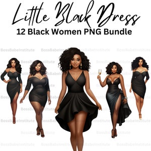Clipart donne nere, clipart donne nere formose, donne nere, donne di colore PNG, clipart vestito nero,