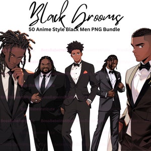 Black Grooms in Tuxedos, Black Men Clipart, Handsome Black Men clipart, Black Men PNG, People of Color PNG, Black Men designs,