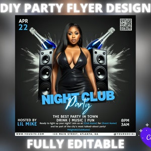 DIY Editable Club Flyer Template For Canva, DIY Event Flyer, Party Flyer, Digital Night Club Flyer, DJ Party Invite for Social Media