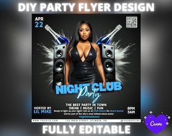 DIY Editable Club Flyer Template For Canva, DIY Event Flyer, Party Flyer, Digital Night Club Flyer, DJ Party Invite for Social Media