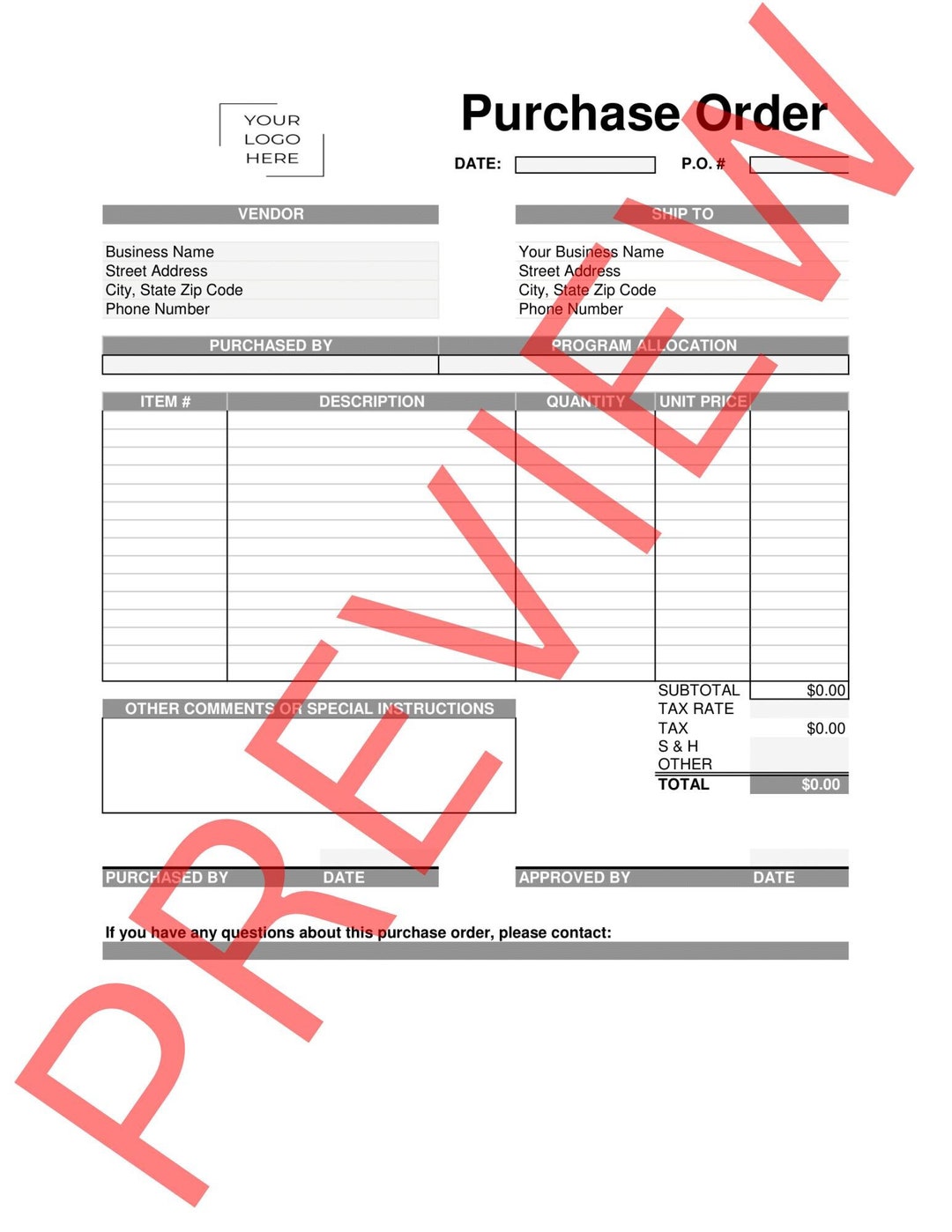 Invoice Example With Purchase Order Number Purchase Order Template (for Invoices, Reimbursements, and Bank Reconciliations) - Etsy