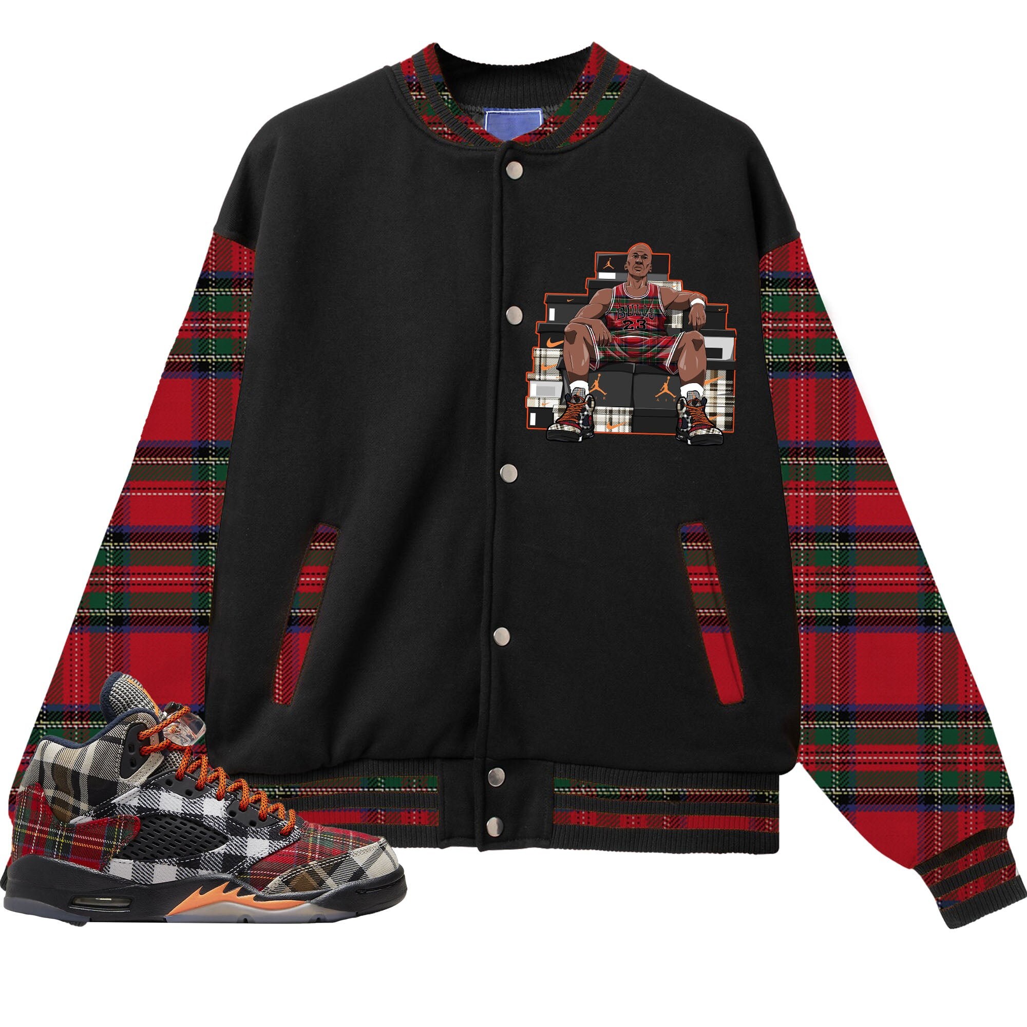 Plaid varsity jacket shop