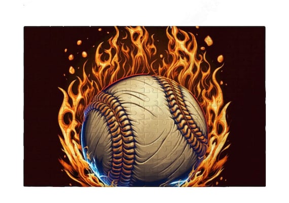 Cool Baseball Puzzles Fire Graphic Jigsaw Puzzle Graphic 