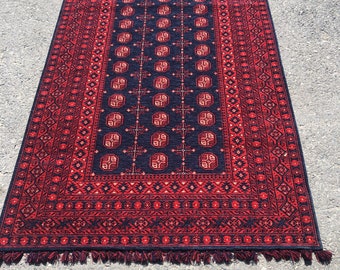 Red Rug Afghan, Traditional Area Rug, Rugs for Living Room, Bukhara Rug Oriental, Farmhouse Rug, Red Kilim Rug Carpet, Bohemian Home Decor,