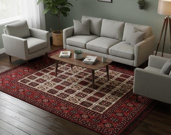 Tappeto orientale afgano rosso: tappeto lavabile in stile boho rustico