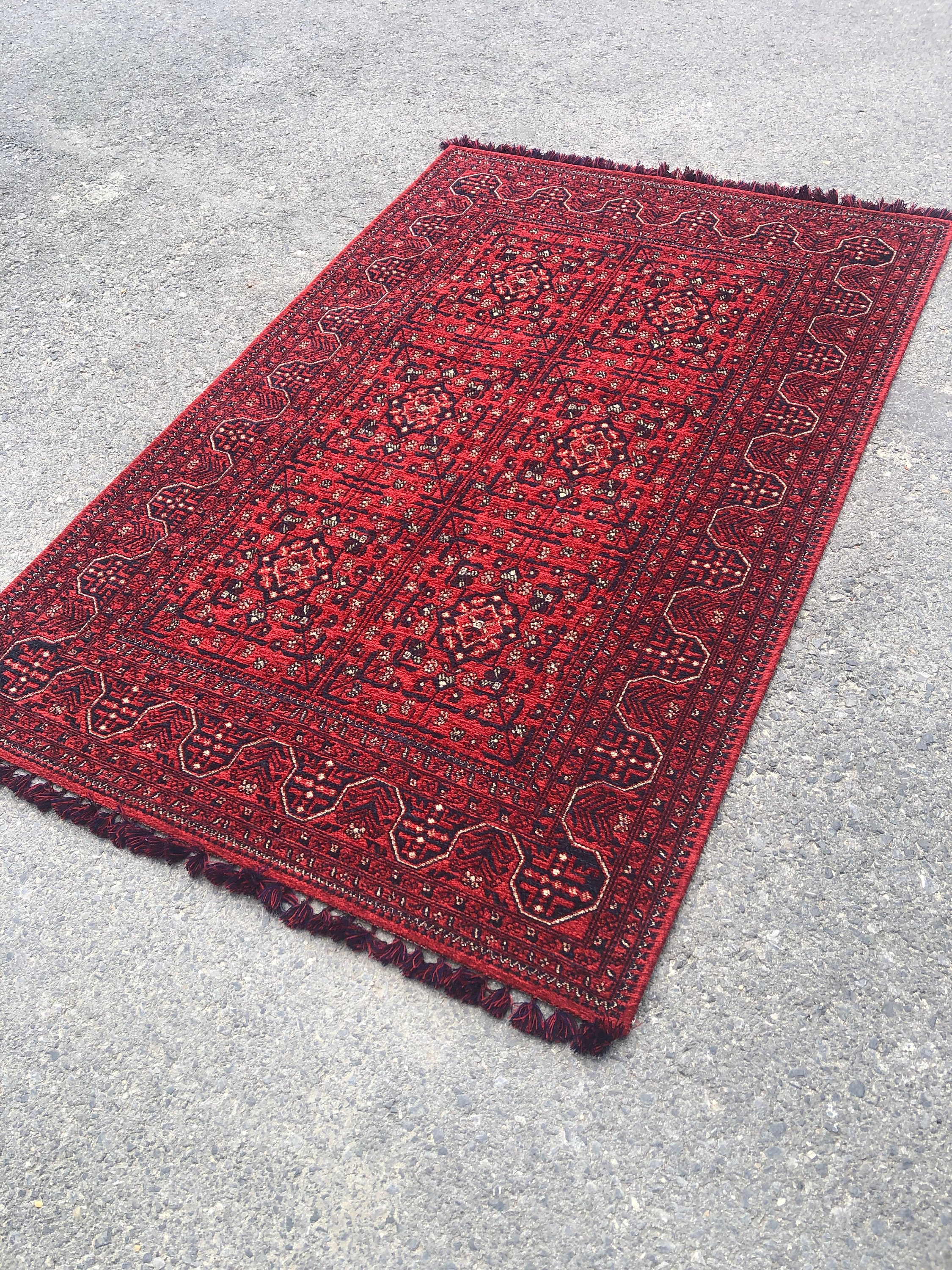 Red Rug Afghan, Traditional Area Rug, Rugs for Living Room, Bukhara Rug Oriental, Farmhouse Rug, Red Kilim Rug Carpet, Bohemian Home Decor,