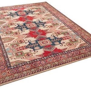 Large Handmade Afghan Kazak Rug – 207x274 cm - 7&#39; x 9&#39; -  Tribal Wool Carpet