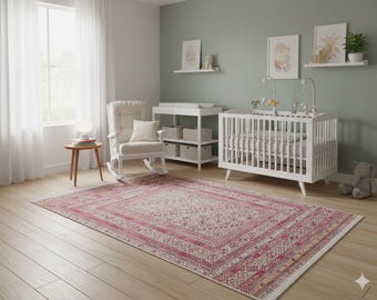 Tappeto afghano vintage: tappeto beige lavabile per soggiorno
