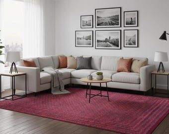 Tappeto orientale afgano rosso vintage: tappeto lavabile per il soggiorno