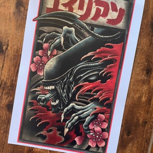 Alien Xenomorph Inspired Japanese Tattoo Style Art Print