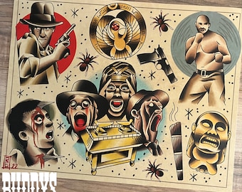 Indiana Jones Raiders of the Lost Ark American Traditional Tattoo Flash