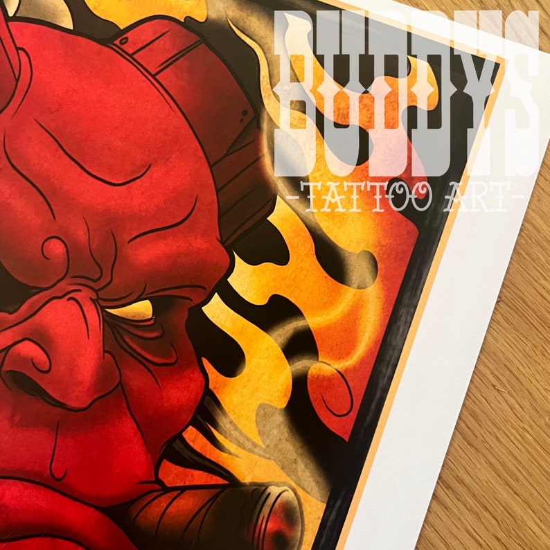 Hellboy Inspired Japanese Tattoo Art Print image 2