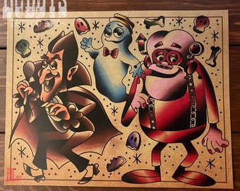 Cereal Monsters Tattoo Traditional Americana Flash Sheet